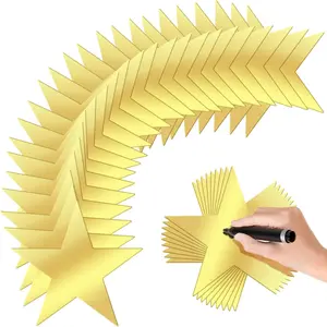 60 pcs, 6-inch gold star cutouts, double-printed paper stars—bulletin board supplies for classroom parties, Christmas and birthday decorations