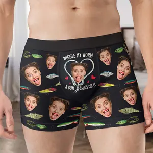 Personalized Funny Fishing Boxer Briefs for Men - Custom Photo Face Print Underwear Gift