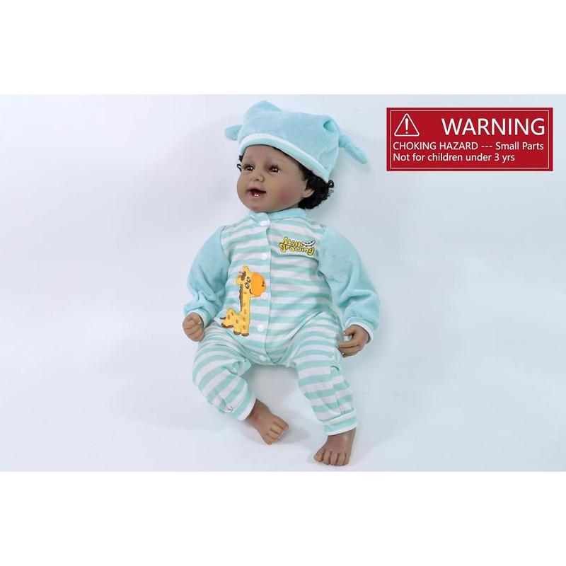 22" African American Baby Doll, Realistic Black Reborn Baby Dolls Silicone Vinyl Babydoll, Lifelike Soft Cloth Body Boy Doll, Birthday Set for Aged 3+