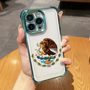 Mexican Golden Eagle Badge Flag Design Phone Case ,Electroplated Cover with Airbag Shockproof Soft TPU Cover for iPhone X 11 12 13 14 15 16 17 Pro Max Plus Air