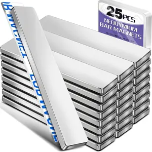 Strong Neodymium bar Magnets,Powerful Rare Earth Neodymium Magnets with Double-Sided Adhesive Perfect for Fridge, Garage, Kitchen, Craft, Office etc - 60 x 10 x 3 mm, Pack of 25