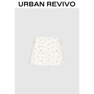 URBAN REVIVO Floral Denim Mini Skirts UYU850084 Casual Outfit 2025 Women Clothing Girl Elegant Fashion Trendy and Versatile OOTD
