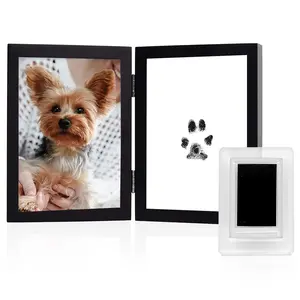 Pet ink-free stamp pad, suitable for dog and cat paw prints/nose prints, non-toxic paw print stamp set, dog paw print set, cat paw print souvenir (1 piece with photo frame)