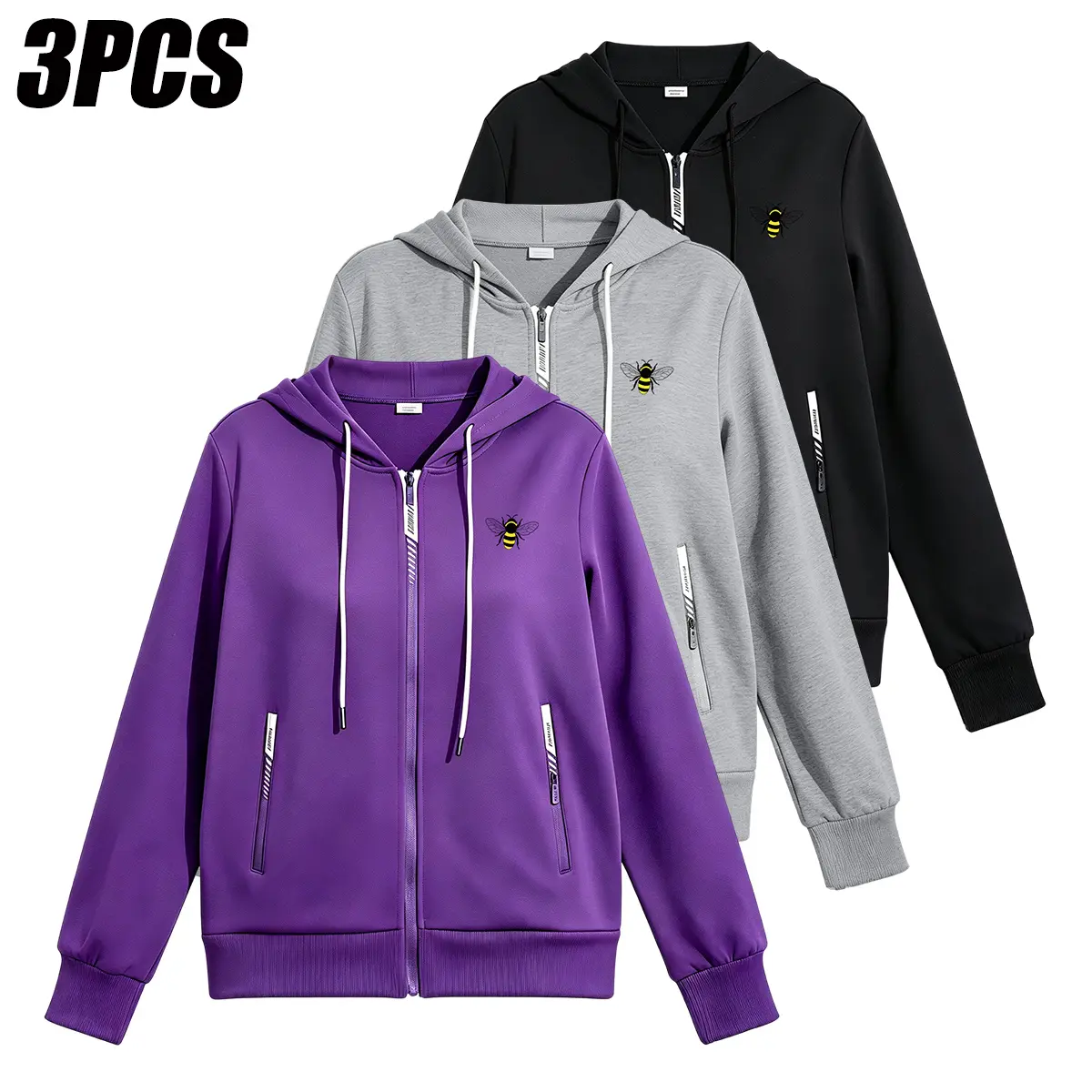 JOGWAVE 3PCS Women’s Autumn/Winter Hooded Cardigan Sweatshirt, solid color design, loose fit, drop-shoulder sleeves, suitable for layering or wearing alone — casual, versatile long-sleeve pullover sweatshirt, casual autumn/winter hooded cardigan with draw