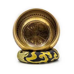 Gold and Blue Antique Tibetan Meditation Singing Bowl with Mallet