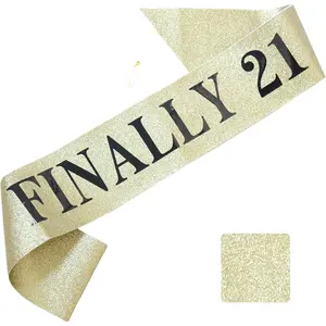 Finally 21 Birthday Sash with Glitter  Sash with Black Foil 21st Birthday Decoration Sash for Men and Women Bday Party Favors Supplies ()