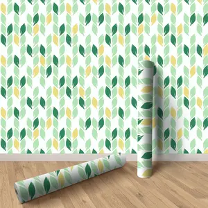 Geometric Leaf Pattern Decorative Wallpaper Roll, Removable Waterproof Wall Sticker for Bedroom Living Room Kitchen Furniture Renovation
