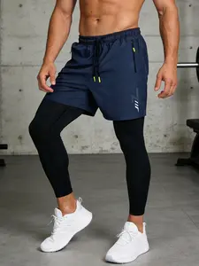 Men's 2 in 1 Running Shorts with Compression Liner, Quick Dry Athletic Workout Pants, Zipper Pockets for Gym Training, Jogging, Basketball