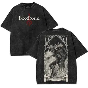 Bloodborne Blood Washed Tee Unisex Heavyweight Cotton T-shirt for Game Fans, Graphic Tees, Casual Outfits, Men Gifts, Clothes MenswearS vintage Fabric Top Oversized Seamless