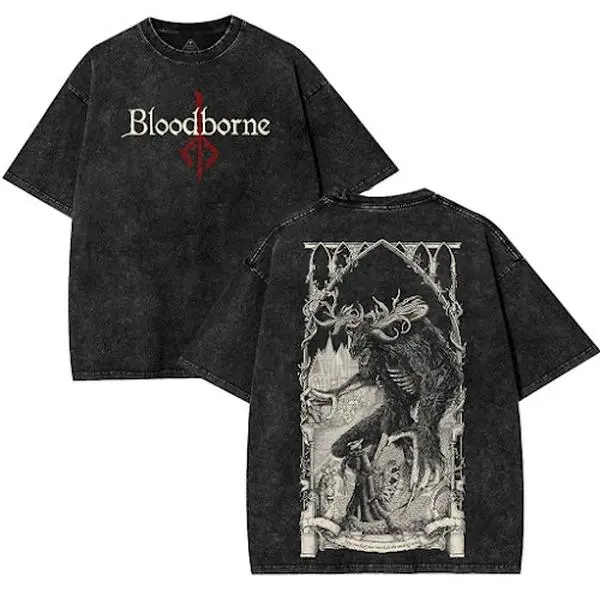 Bloodborne Blood Washed Tee Unisex Heavyweight Cotton T-shirt for Game Fans, Graphic Tees, Casual Outfits, Men Gifts, Clothes MenswearS vintage Fabric Top Oversized Seamless