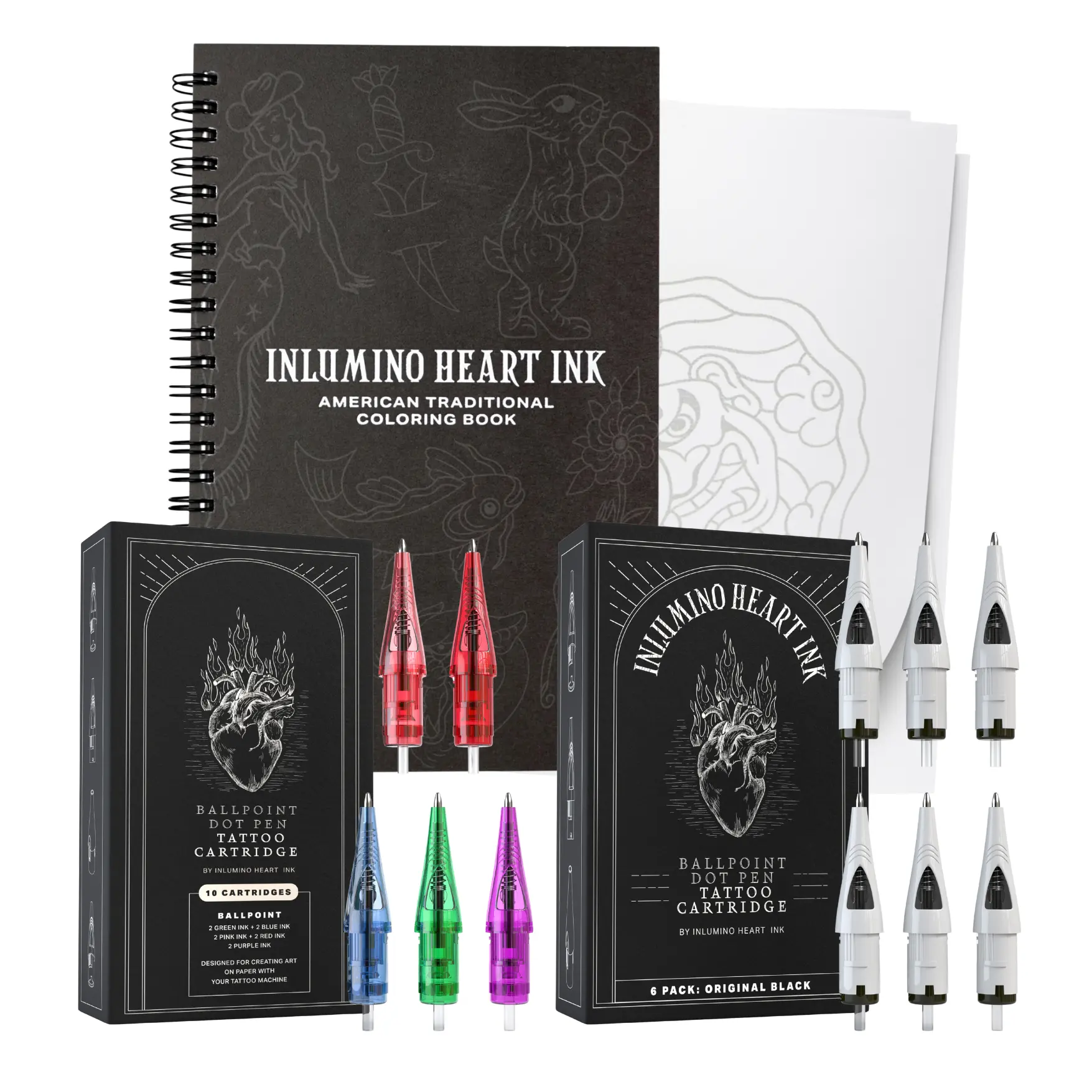 Coloring Book and Ink Set Tattoo Cartridge Set Ballpoint Dot Pen Coloring Book and Ink Set Tattoo Cartridge Set Ballpoint Dot Pen