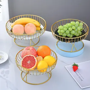 Metal Fruit Bowl with Marble Base, 1 Count Hollow Out Design Fruit Basket, Fruit Storage Basket for Home Kitchen Living Room Bedroom, Organiser, Countertop Fruit Basket