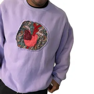 Purple Heart Sweatshirt Refashion on with Unique Patchwork Design and Vibrant Red Heart Accent Pullover