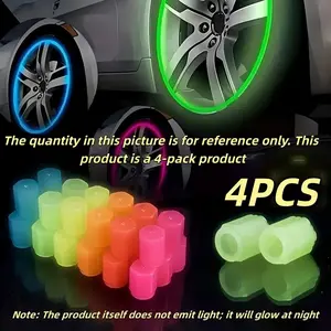 Fluorescent Tire Valve Cap Set, 4 Counts/set Night Glow Stem Covers for Car Tire, Waterproof Luminous Car Tire Valve Caps, Universal Fluorescent Bicycle Stem Covers, Car Accessories