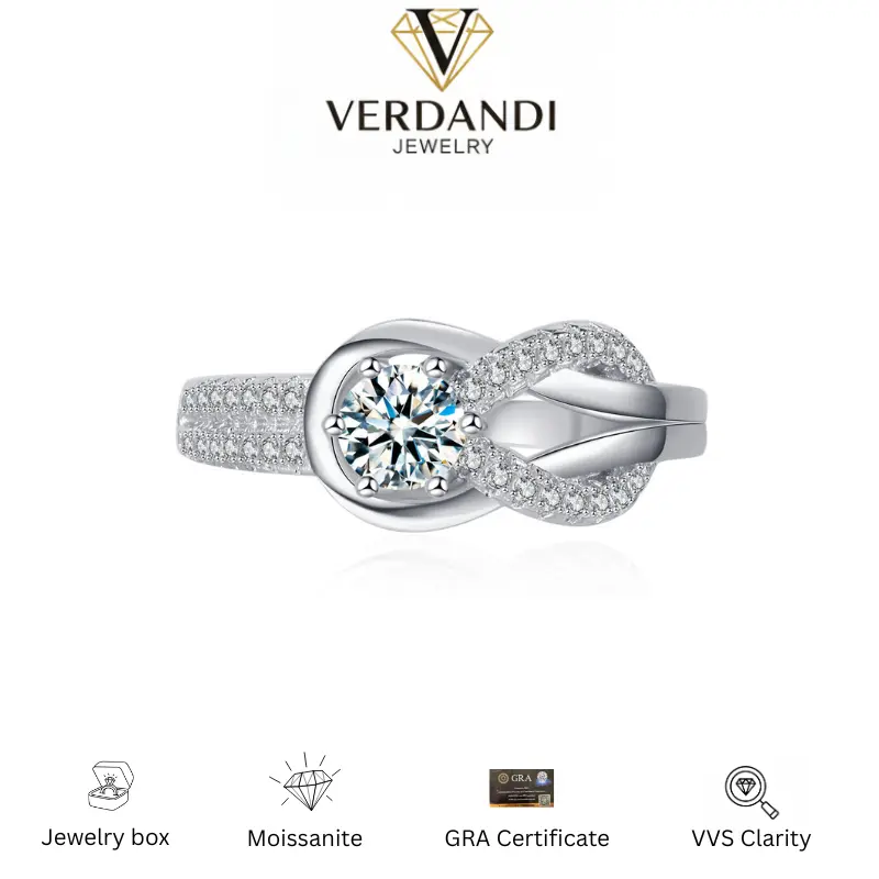 VERDANDI Circle Swirl Synthetic Moissanite Ring for Women D Color VVS1 Clarity in 925 Sterling Silver for Thumb/Index 0.5 Carat Ideal Gift Engagement Stylish