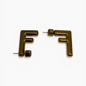 Pre-owned FENDI gold plated Bag Accessories FF Logo Earrings