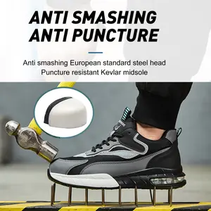 Safety Men's Steel Toe shoes,Breathable working Sneakers,Non-Slip confortable for allseasons Grey Midsole ideal for construction workers and outdorr work footwear Boy,Fathers daygift closed Mesh Design non slip work shoes steel toe shoes