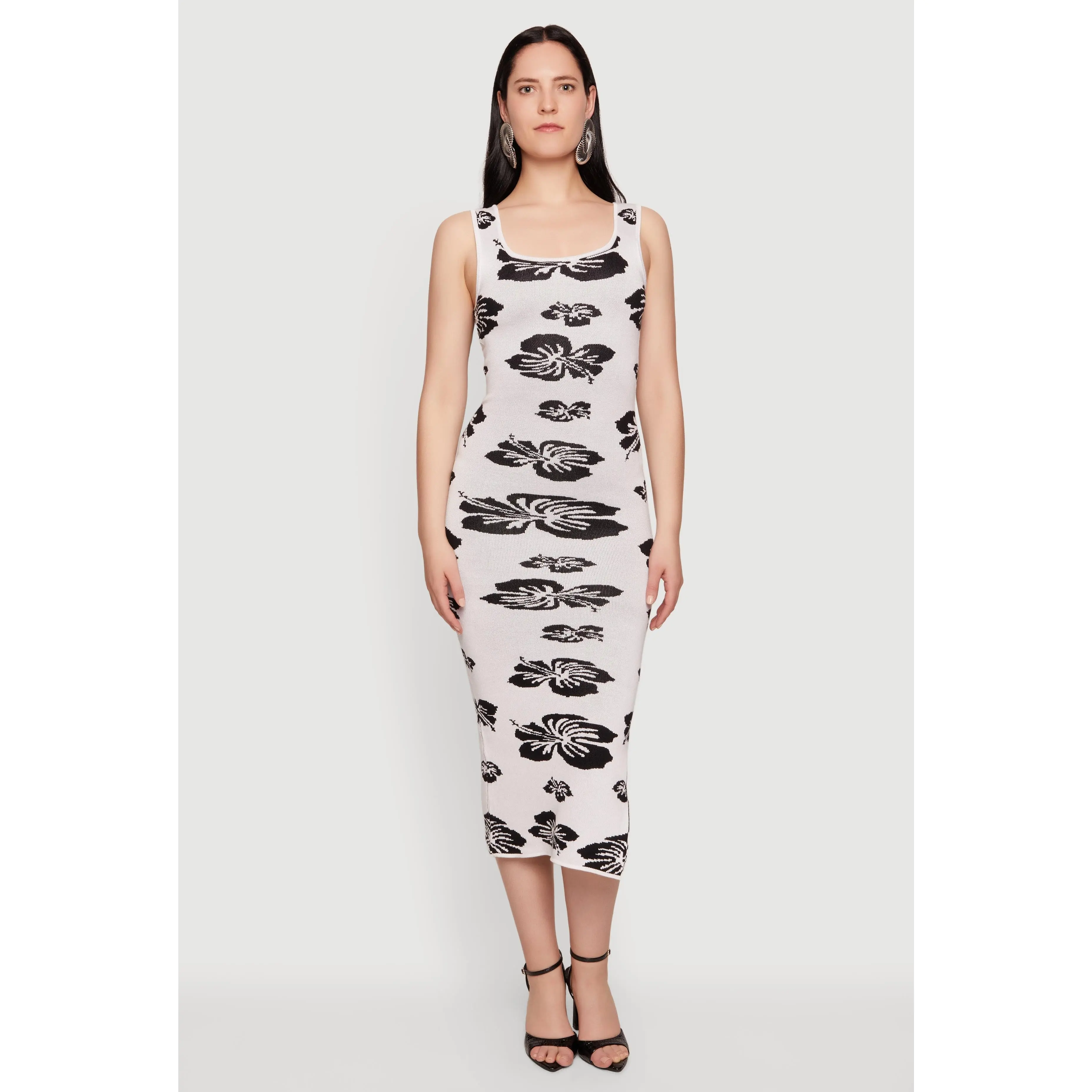 Hibiscus Flower Print Sleeveless Knit Dress