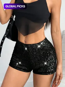 sequin shorts women, Womenswear, black, high waisted, sparkly party, bodycon, glitter, clubwear, sexy party, stretch, Elastic, slim fit, disco, club shorts