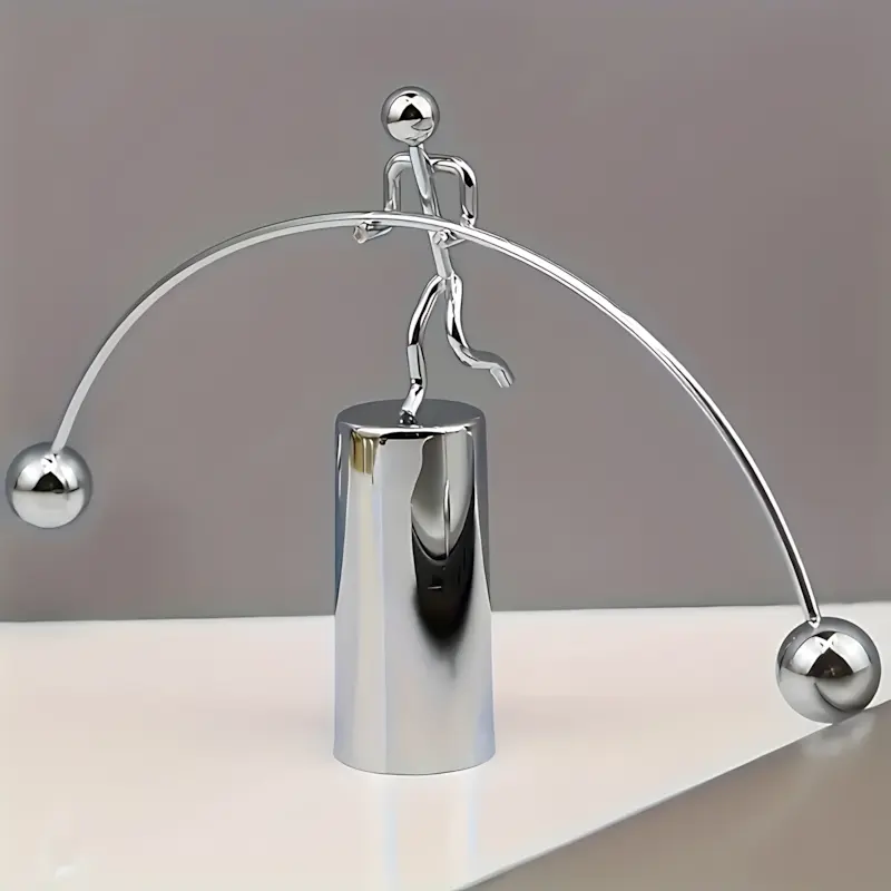 1pc Creative Newton Physics Ornament Featuring a Metal Iron That Spins on One Foot, Balanced with a Durable Plastic Base, Requires No Electricity, Making It a Great Stress-Relief Decoration for Home Or Office Desks, Perfect As a Holiday Gift