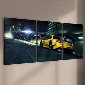 Car Pattern Canvas Painting with Frame, 3 Counts/set Modern Artistic Wall Art Print, Decorative Artwork, Wall Decor for Home Living Room Bedroom Office, Modern Home Decoration