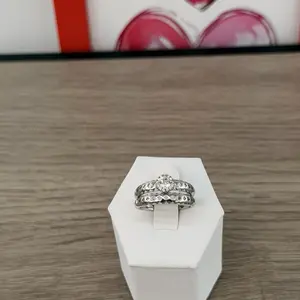 (R14) Silver Circle Diamond Ring with Band for Women Elegant Jewelry Gift