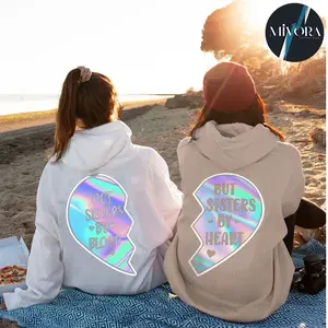 Not Sisters By Blood But Sisters By Heart Bestie Couple Hoodies Graphic Hoodie Casual  Fleece Fabric Pullover Hooded Sweatshirt for Women for Men