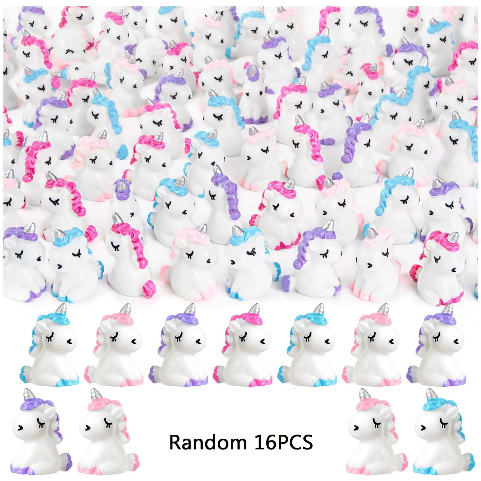 Random Color Mini Unicorn Figurines, Resin Animal Sculptures, 16pcs Decorative Miniature Unicorn Ornaments, Suitable for Garden Landscape Aquarium Decor, Garden Accessories