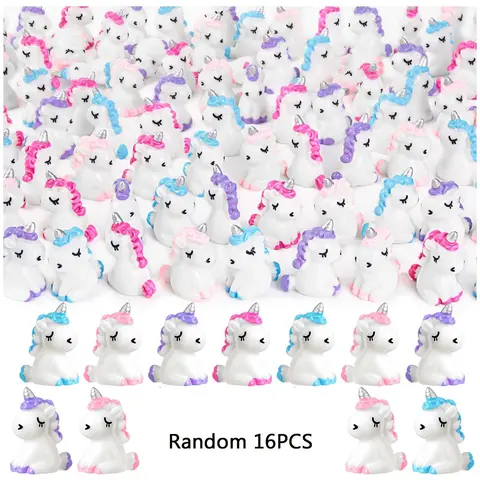 Random Color Mini Unicorn Figurines, Resin Animal Sculptures, 16pcs Decorative Miniature Unicorn Ornaments, Suitable for Garden Landscape Aquarium Decor, Garden Accessories