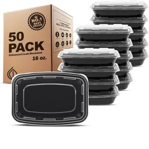 Meal Prep Containers [50 Pack] 1 Compartment Food Storage Containers with Lids, Bento Box, BPA Free, Stackable, Microwave/Dishwasher/Freezer Safe (16 oz)