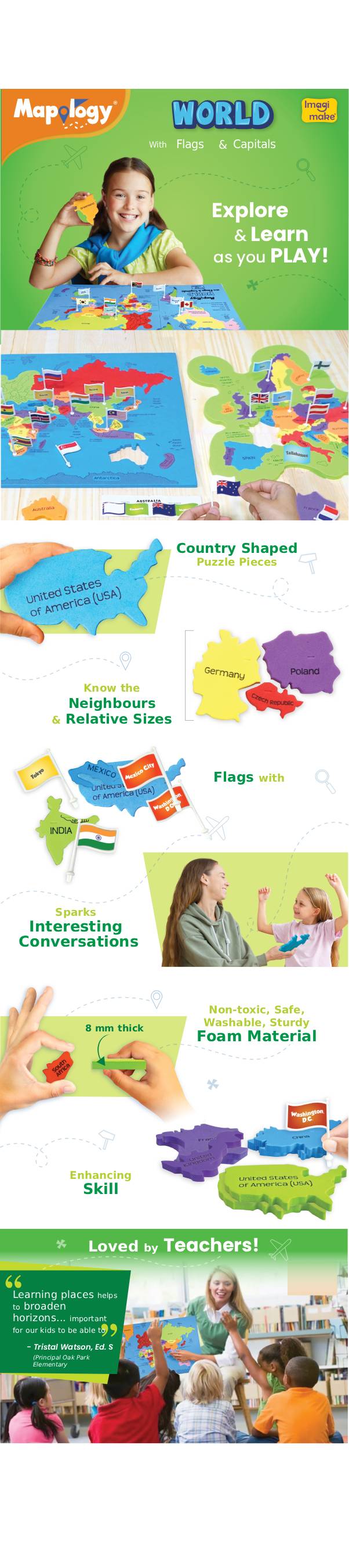 Imagimake Mapology World Map Puzzle - Includes Country Flags & Capitals | Fun Jigsaw Puzzle Kids Ages 5-8 | Educational Toys for Ages 8-13 | Geography Gifts for Girls & Boys 5, 6, 7, 8, 9, 10, 11, 12