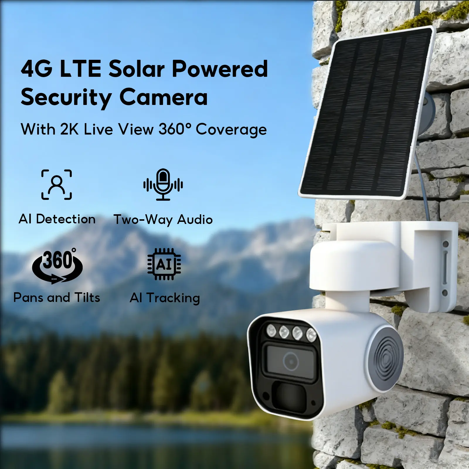 Solar 4G LTE Security Camera (No Wi-Fi Needed), 2K Color Night Vision, Spotlight Siren, IP65Waterproof, Remote APPControlled, Motion Activated,Night Vision, Outdoor, Data refillis required for Unlimited4G data usage