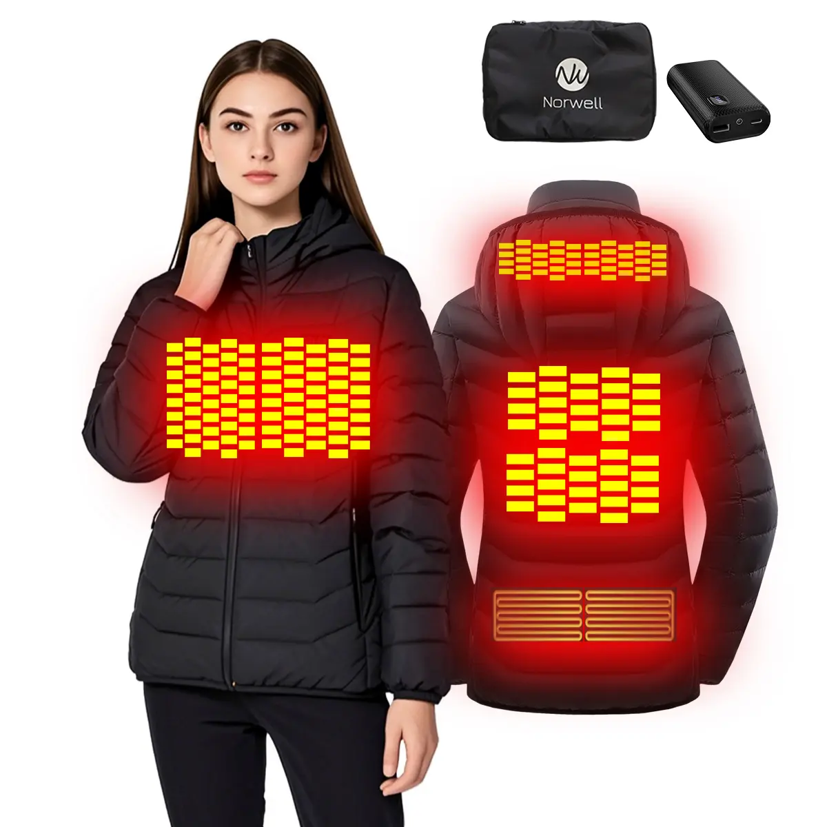 Norwell Women's Outdoor Ski Heated Winter Jacket with Power Bank, Fashion Thermal Coat, Perfect Gift for Thanksgiving, Christmas & Spring Festival