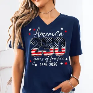 250th America Anniversary Vneck, US 250 Years Vneck Shirt ,Patriotic Tee with USA Flag, Retro Independence Day Tee, 4th July Women Shirts