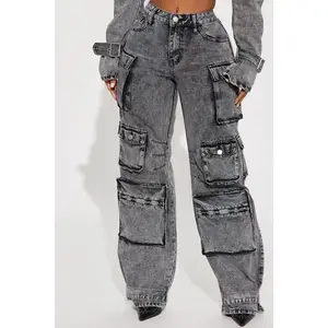 Billie Low Slung Cargo Jeans - Acid Wash Black（gift）