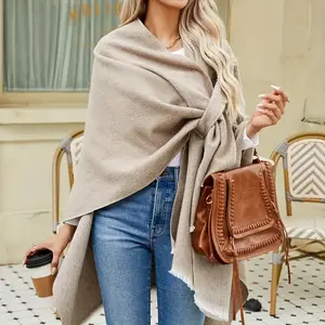 Chic Plus-Size Cardigan Shawl for Women - V-Neck, Asymmetrical Design, Solid Hue, Made of Acrylic, Fabric, Casual Loose-Fitting Open-Front Sweater Ideal for Fall And Winter