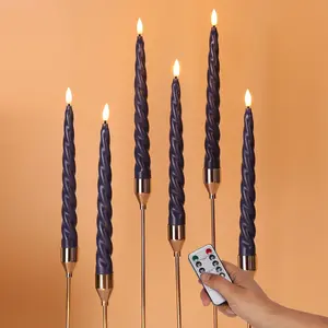 Spiral Flameless Taper Candles with Remote, Navy Blue Candles  Operated, Flickering LED Wax Candlesticks Set of 6
