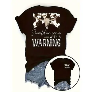 Fashionable Letter And Anime Print Women'S Black Round-Neck T-Shirt, Simple Design, Comfortable And Breathable, Suitable For Everyday Casual Wear, Showcasing A Natural And Elegant Style, A Must-Have For Summer Parties, Local Shipping