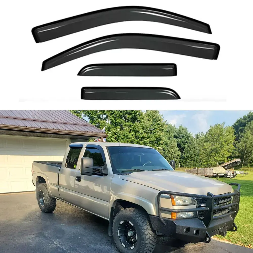Black Side Window Visor WeatherShield - Rainproof Vehicle Rain Deflector, Heat Blocker, Impact-Resist Car Exterior Accessory Fits 1999-2006 Chevy Silverado/GMC Sierra 1500, 2001-2006 2500/3500, 2007 HD Classic Extended Cab Trucks