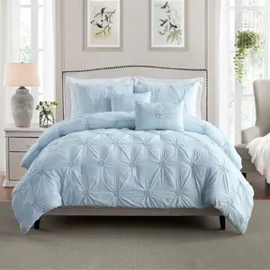 Swift Home | Floral Pintuck 3-Piece Comforter Set Baby Blue Full/Queen