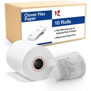 Clover Flex Paper Rolls - 10 Rolls - 2 1/4'' x 50'- 48 GSM - Clover Flex Receipt Paper Compatible for C401, C403, C405 and C406 POS Machines -  Material