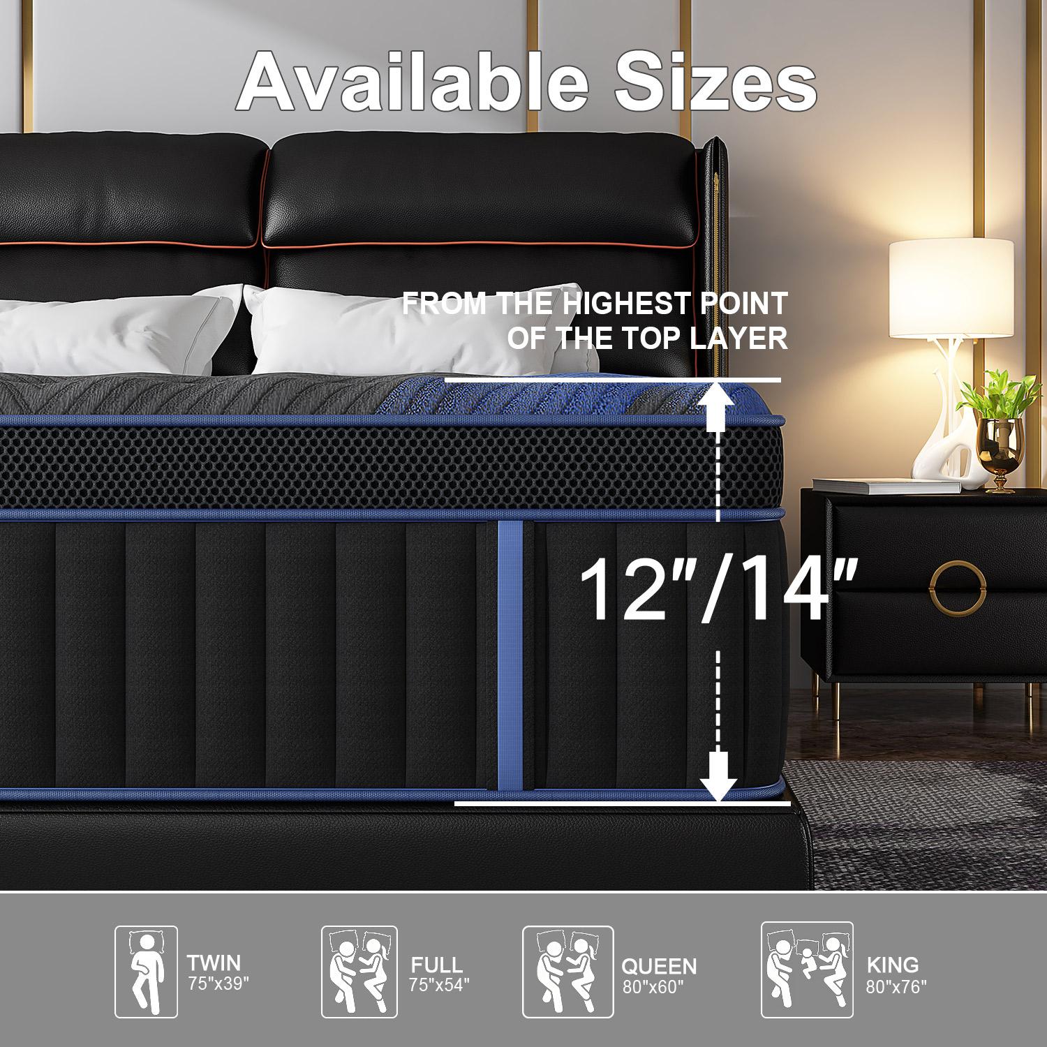 12/14-Inch Twin Full Queen King Memory Mattress with Independent Springs, Provides Pressure Relief, Motion Isolation and Edges Support, Medium Firmness, Breathable , 100 Trials, Spring Mattress in a box ,Gel infuse memory foam