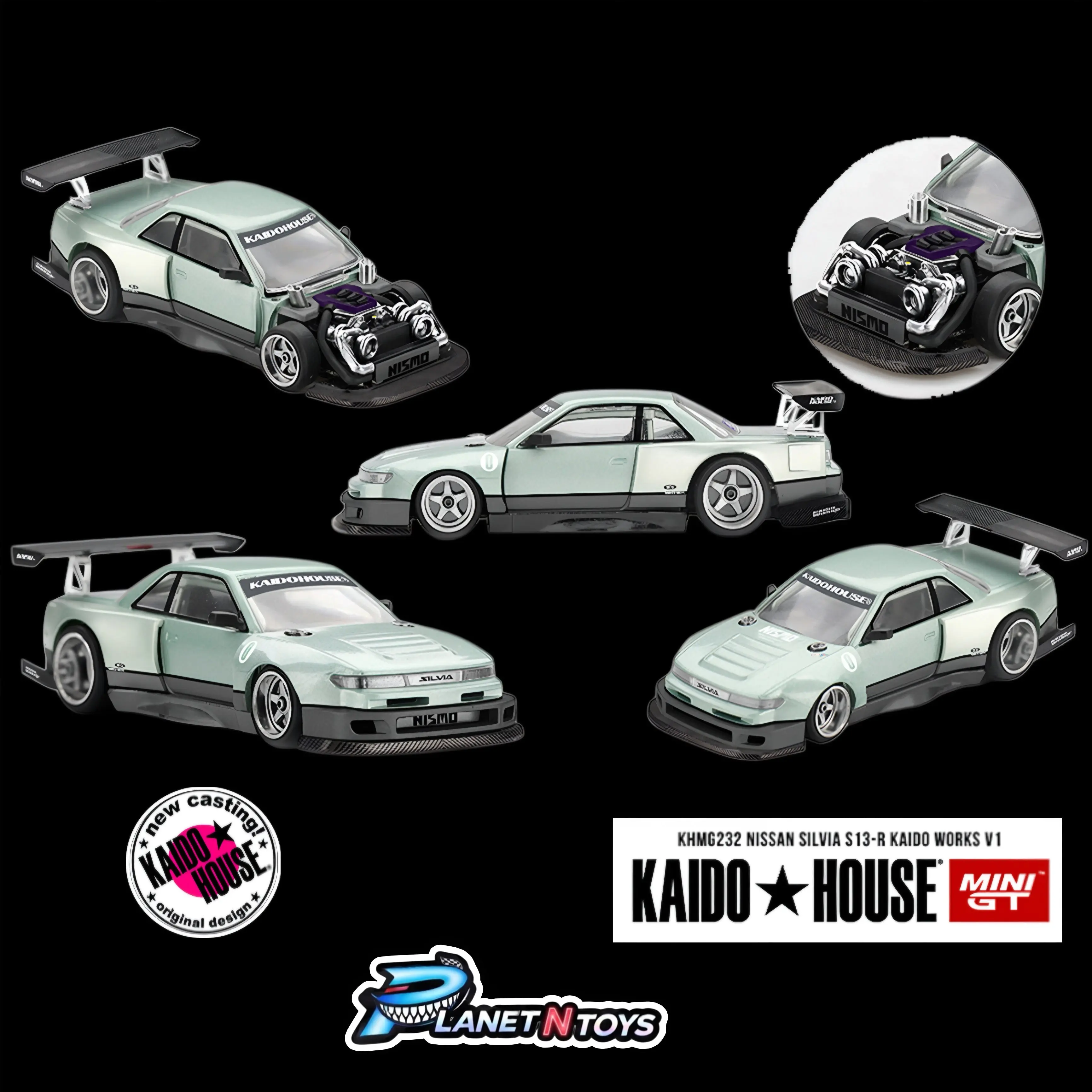 Kaido House x Mini GT Nissan Silvia S13-R KAIDO WORKS V1 – Sea Foam Green