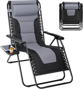 Backyard Expressions Deluxe XL Padded Recliner Zero Gravity Chair – Ergonomic Anti-Gravity Lounger with Folding Design, Side Tray, Zero Gravity Chairs, with Adjustable Pillow & Cup Holder, Oversized Portable Support 400 lbsfoldable festival chair