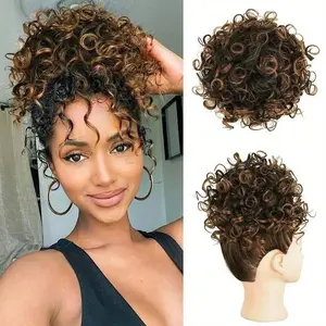 Messy Curly Hair Bun Scrunchies Extensions Synthetic Drawstring Ponytail Light Brown Large Thick Updo Hair Pieces For Women