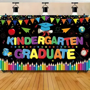 Kindergarten Colorful Pencils Backdrop Education Graduation Backdrop Kids Theme Background Cloth Graduation Tapestry Wall Hanging Photography Background Polyester Fiber Classroom Party Ceremony Event Decor Studio Prop Wall