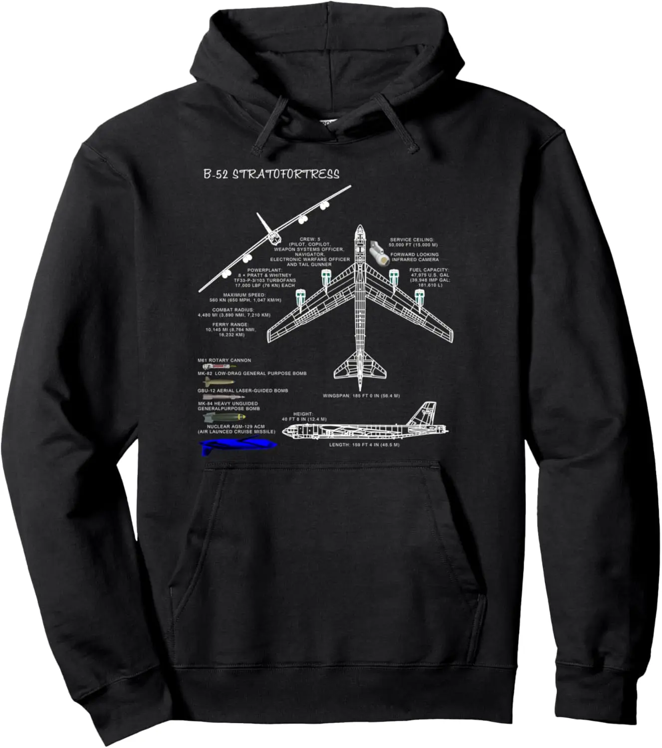 B-52 Stratofortress Specs Hoodie B-52 Bomber Pullover Hoodie