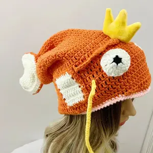 2025 New Handmade Wool Crocheted Carp Head Hat Funny Fish King Warm Pile Hat Adult Unisex Knitted Hat