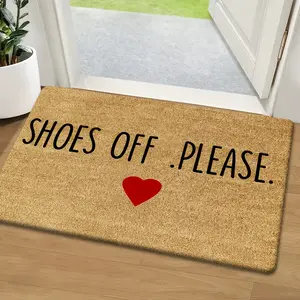 Ultra Soft Cozy Flannel Doormat With SHOES OFF PLEASE Letter And Red Heart Non Slip Waterproof Warm Printed Mat Ideal For Bedroom Kitchen Dining Room Bathroom Entryway Living Room Home Decor Non-Slip Indoor Stair Treads