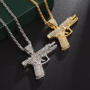 European and American Zircon Necklace Hip Hop Pistol Necklace Zircon Handgun and Machine Gun Jewelry Fashionable Hip Hop Style Necklace for Men and Women Stylish Accessories